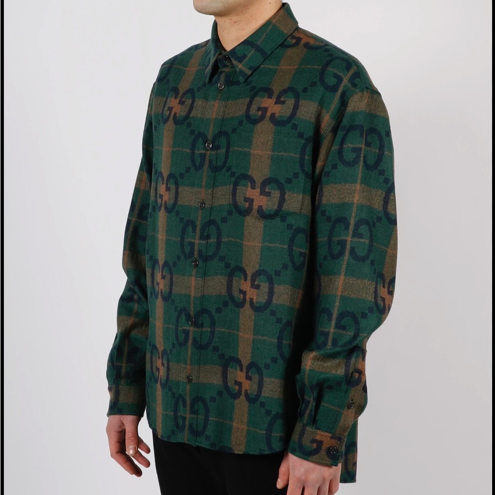 Gucci Green and Brown Checkered Shirt